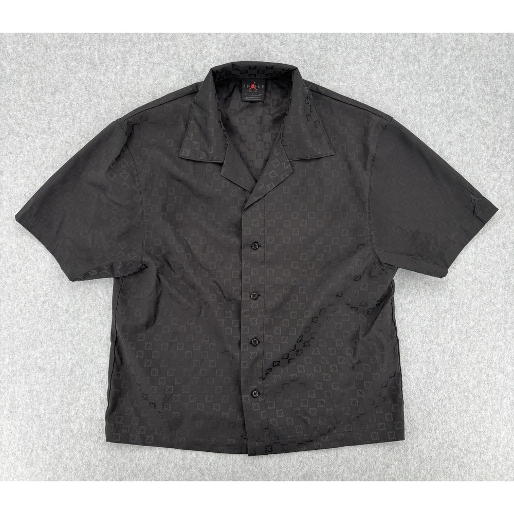 Jordan Monogram Camp Collar Button Up Shirt Black Size Small
